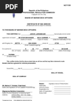 Certificate Of Sea Service Prc Form Water Transport Shipping