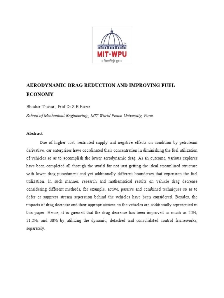 Aerodynamic Drag Reduction and Improving Fuel Economy | PDF ...