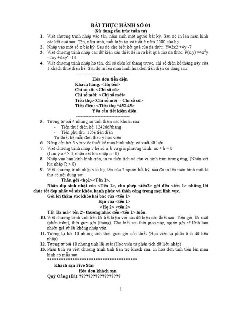 Bai Tap Ky Thuat Lap Trinh C# 1 | PDF