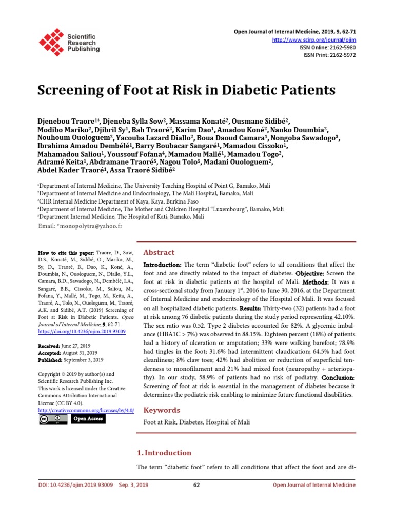 Screening of Foot at Risk in Diabetic Patients | PDF | Diabetes ...