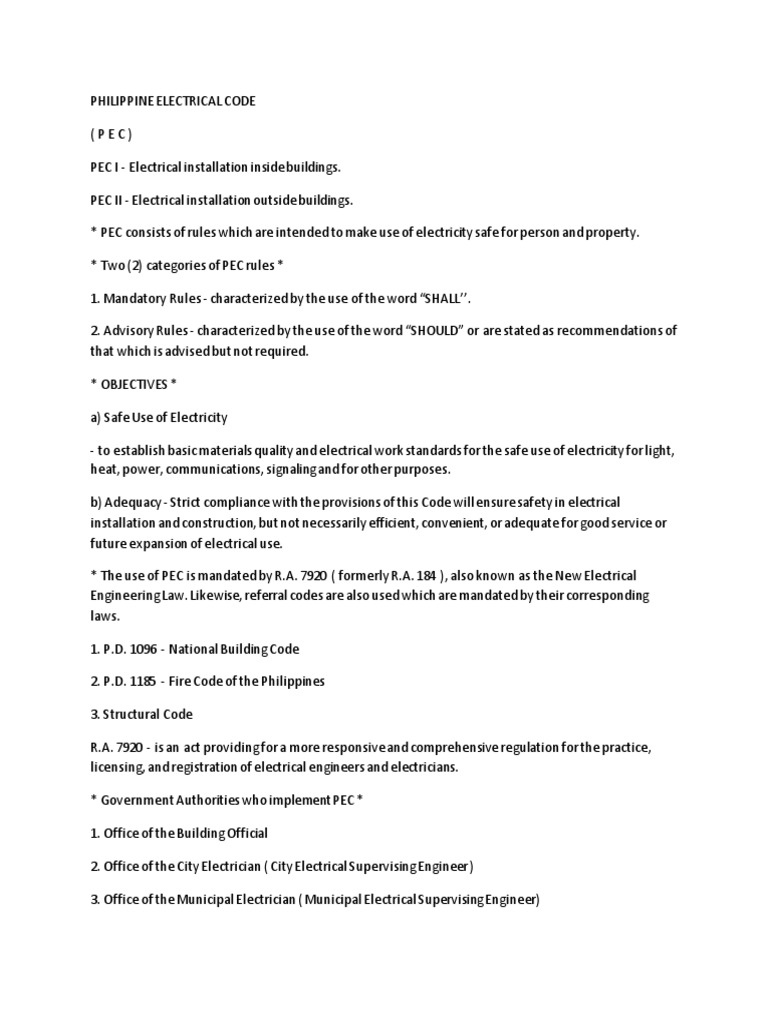 Philippine Electrical Code Overview | PDF | Electrical Wiring | Fuse ...