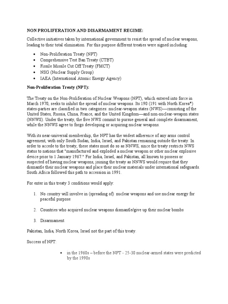NPT and Global Nuclear Disarmament | PDF | Treaty On The Non ...
