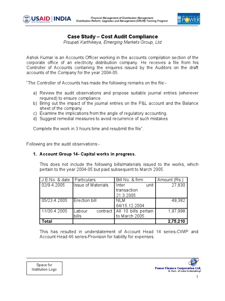 Cost Audit Compliance Case Study | PDF | Debits And Credits | Expense
