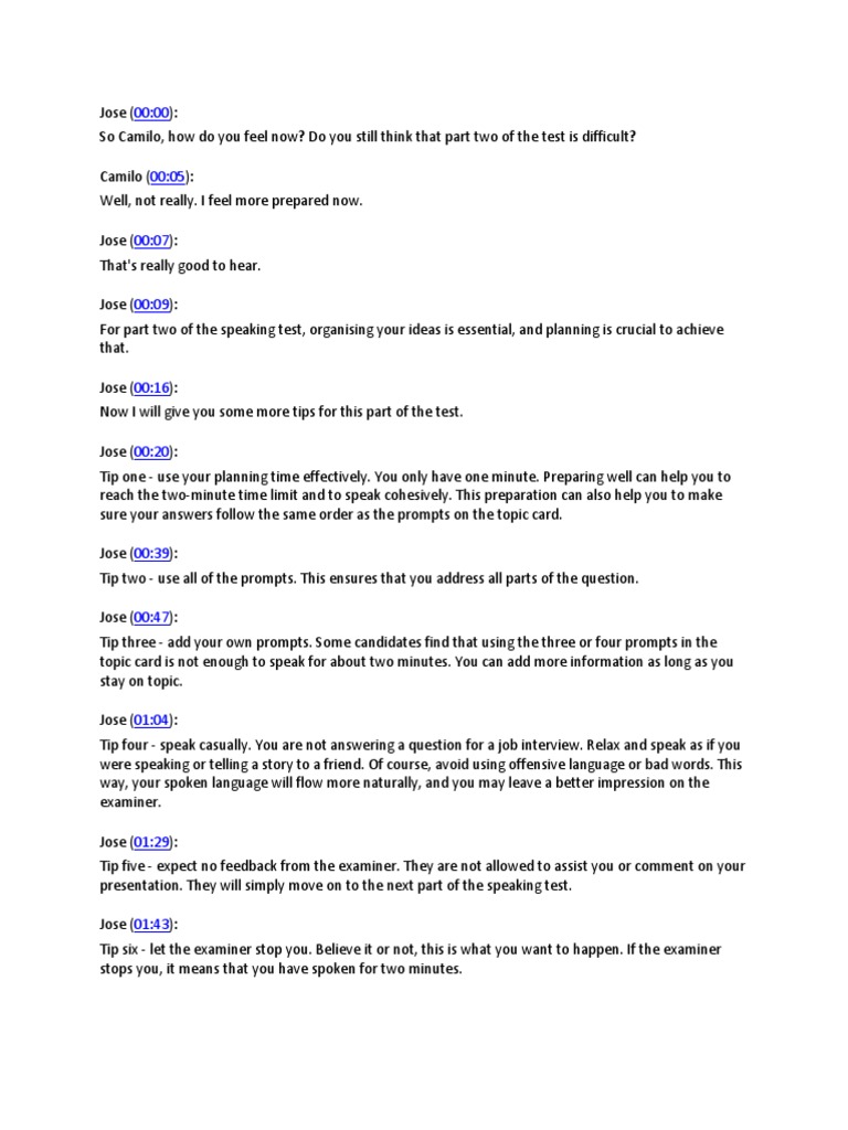 Tips for IELTS Speaking Part 2 | PDF