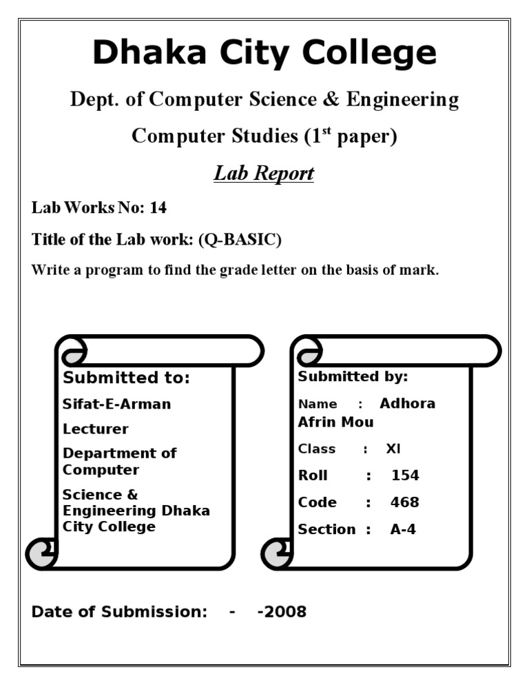 CSE Lab Report: Q-BASIC Grade Program | PDF