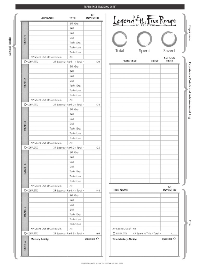 l5r02 - Experience Tracking Sheet | PDF