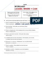 Relative Clauses: Where + Can: Grammar Worksheet