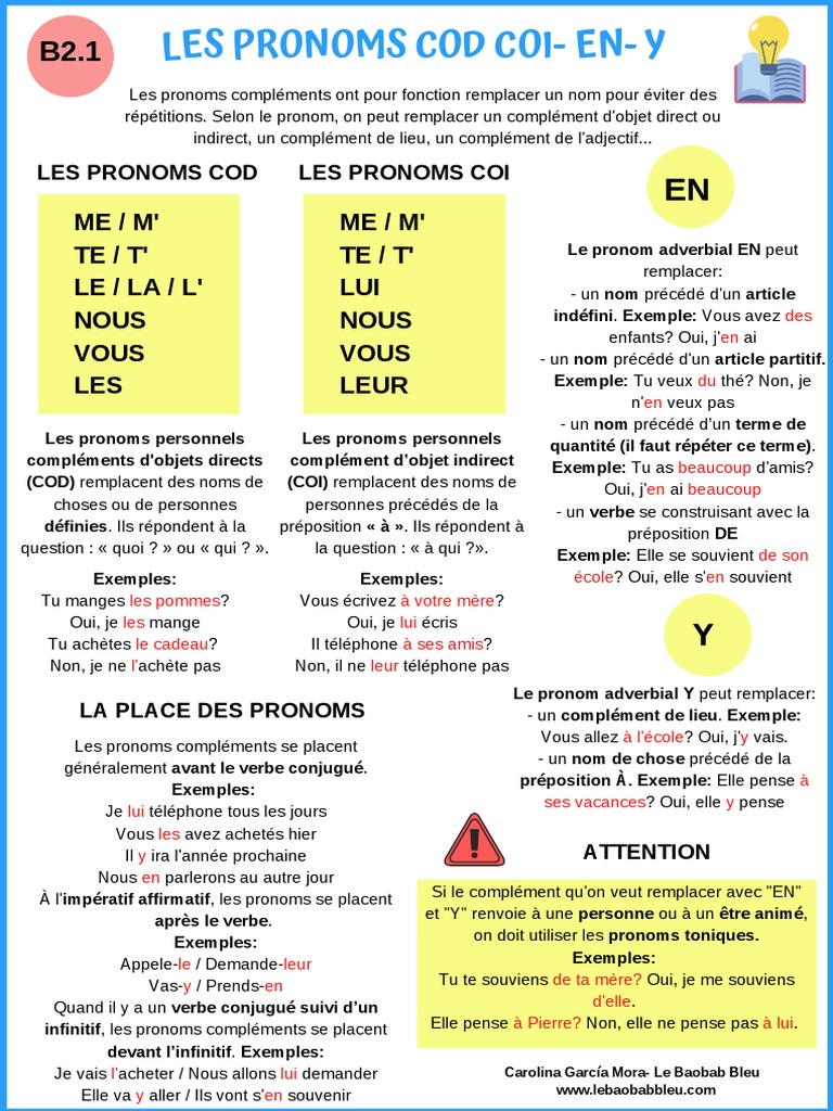 Remplacer Le Cod Par Un Pronom Personnel Exercices Pdf Fiche Les Pronoms Cod Coi en y | PDF | Complément d'objet | Pronom