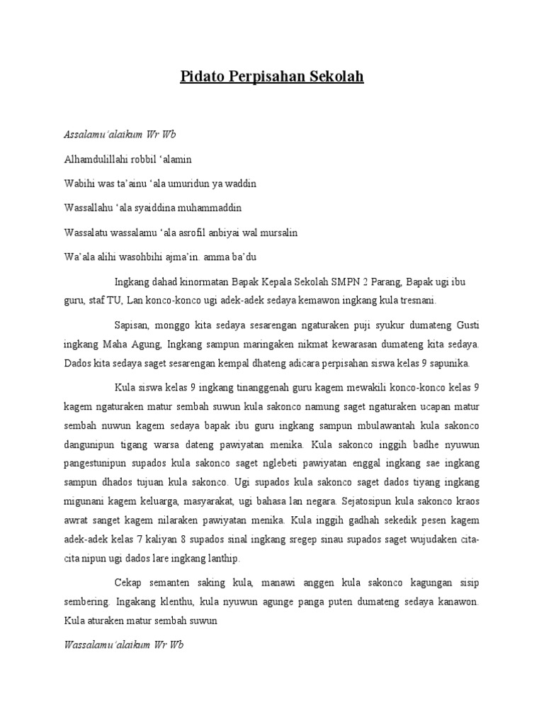 Pidato Perpisahan Sekolah