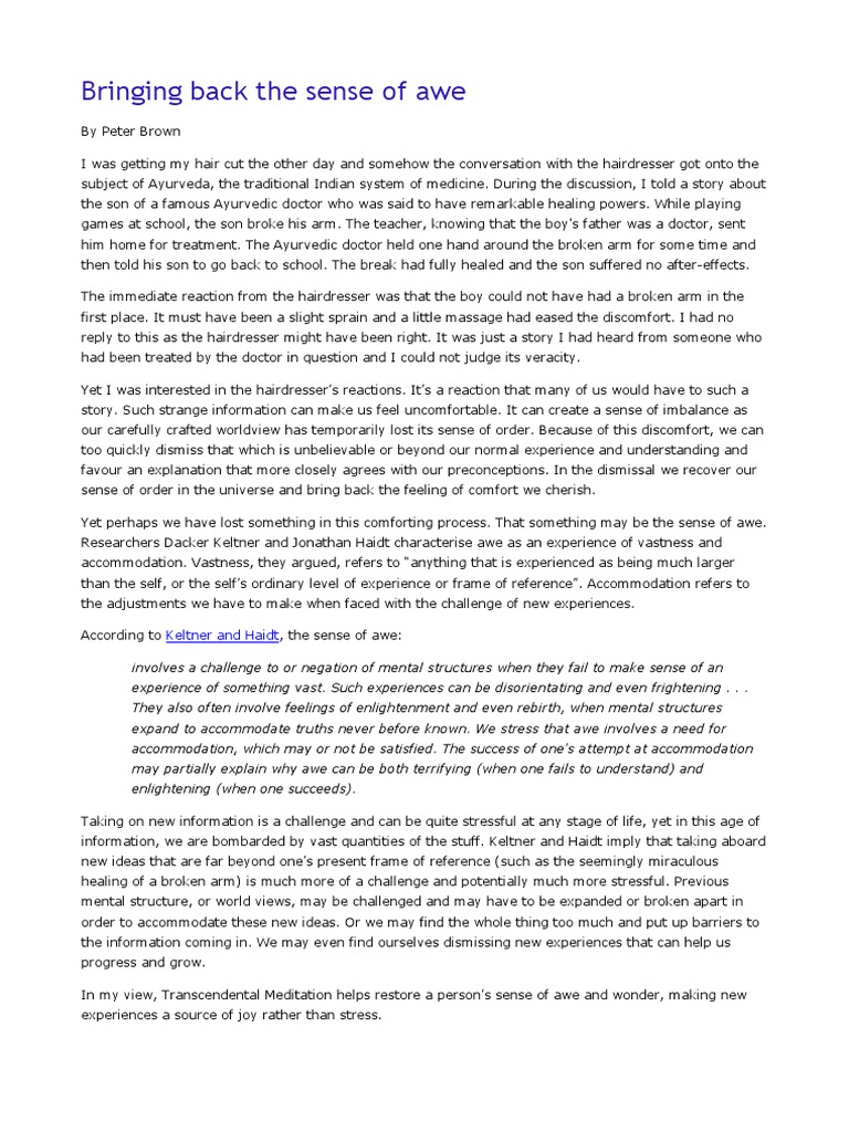 Bringing Back The Sense of Awe | PDF | Clinical Psychology ...