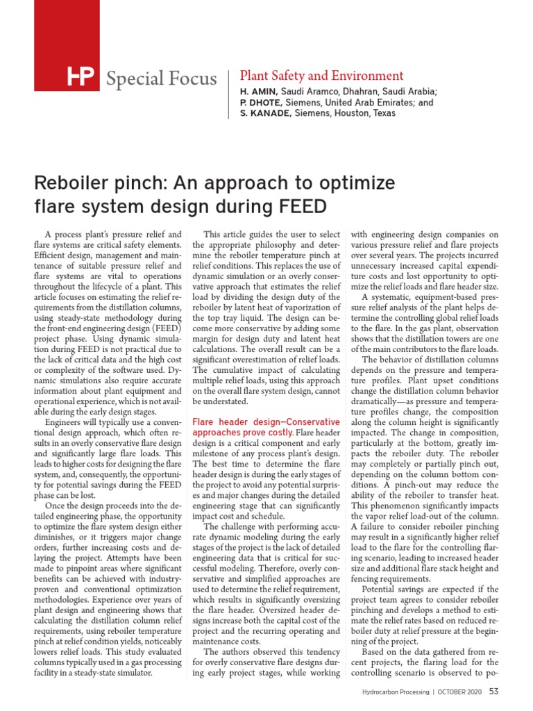 Special Focus Reboiler Pinch An Approach To Optimize Flare System
