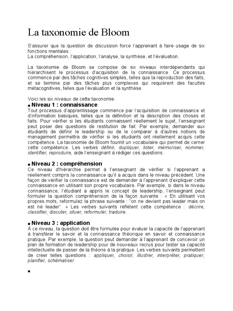La Taxonomie de Bloom | PDF | Taxonomie (Biologie) | Connaissances
