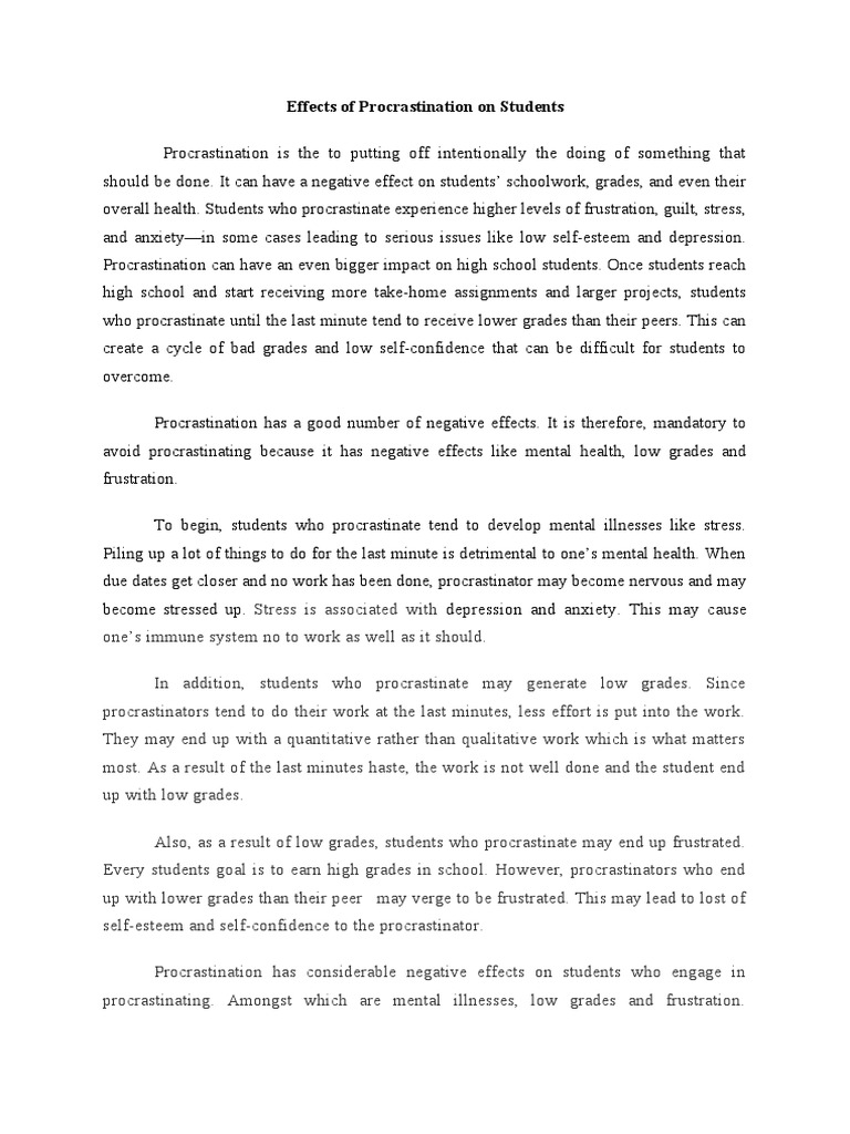 Negative Effects of Procrastination on Students | PDF | Procrastination ...