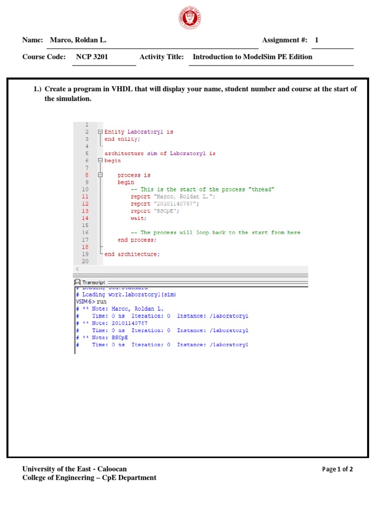 VHDL Program for Student Display Simulation | PDF | Technology ...