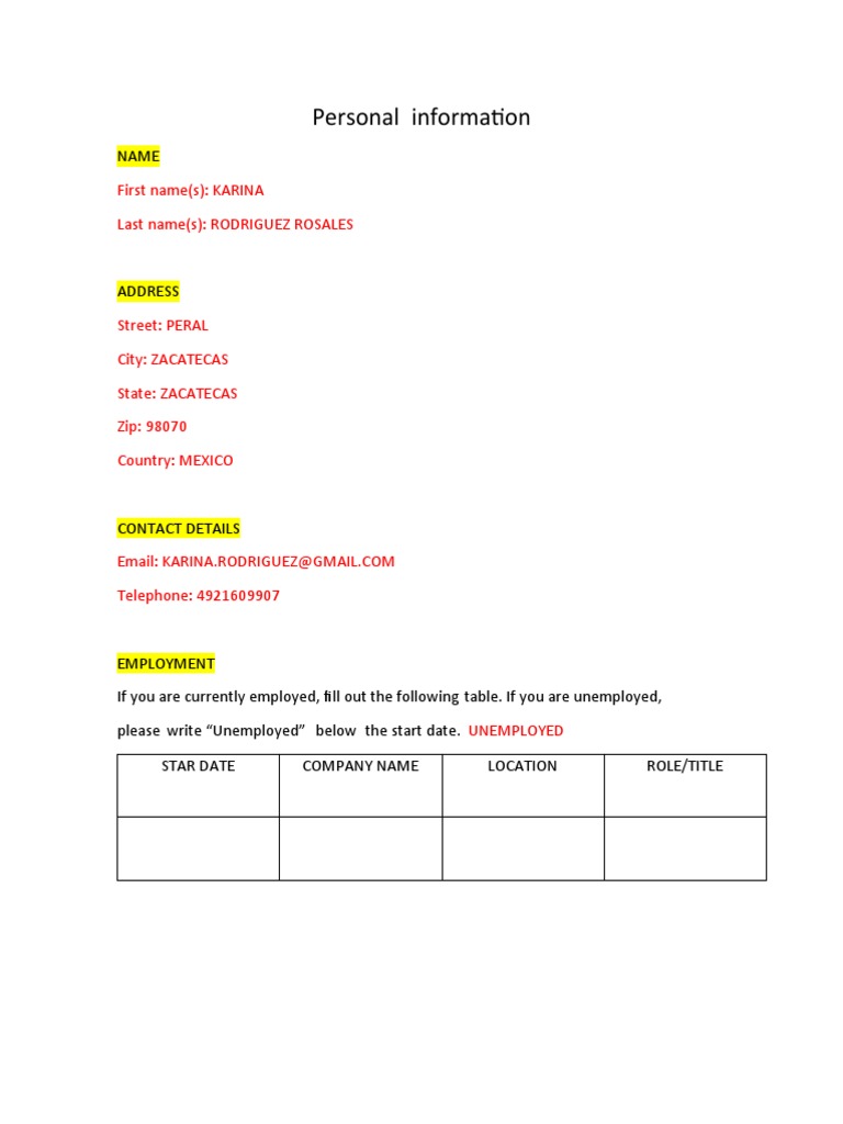 Personal Information | PDF | Sports & Recreation