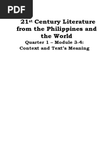 21 Century Literature From The Philippines and The World: Quarter 1 - Module 3-4: Context and Text's Meaning