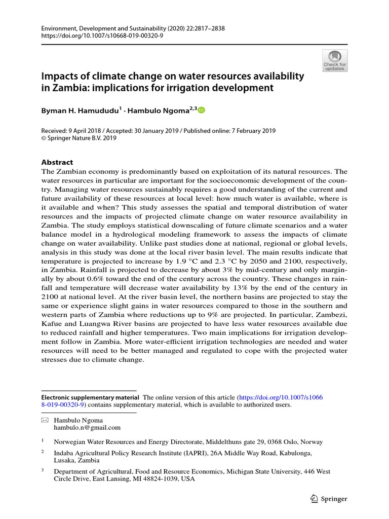 Impacts of Climate Change On Water Resources Availability in Zambia ...