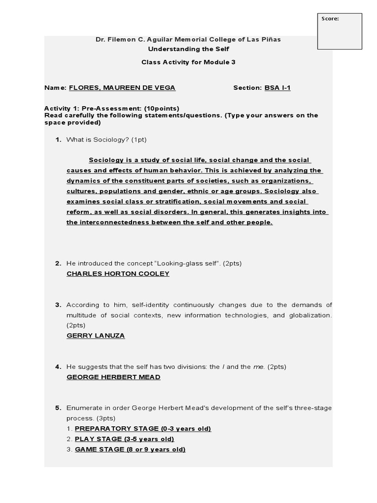 Activties For Module 3 (BSA I-1) | PDF | Self | Self Concept