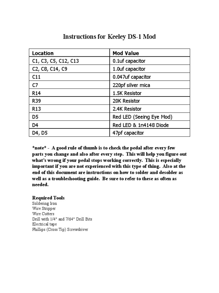 Mod Keeley DS-1 Instructions | PDF | Soldering | Manufactured Goods