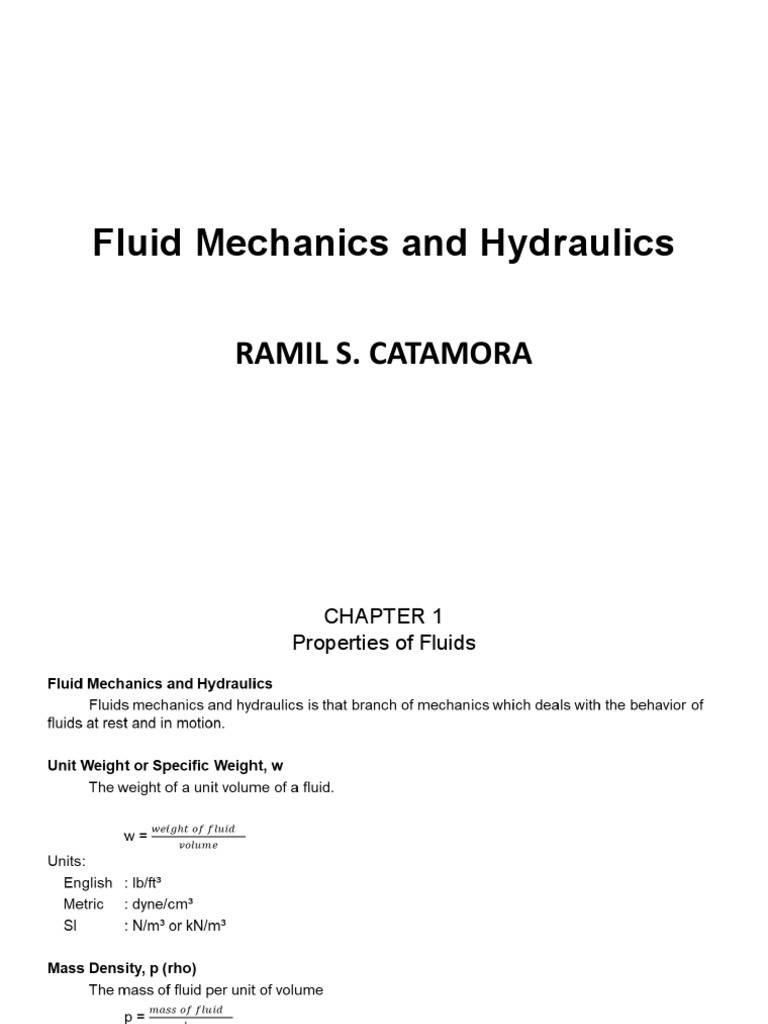 Fluid Mechanics and Hydraulics Ramil S. Catamora PDF Buoyancy Pressure