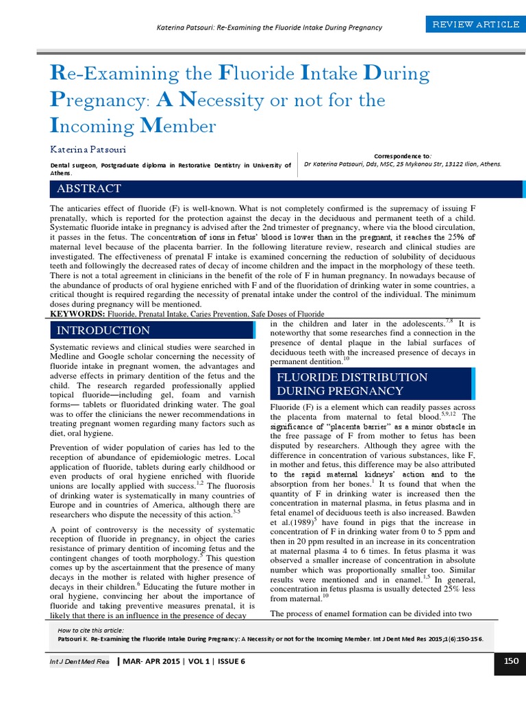 ReExamining The Fluoride Intake During Pregnancy PDF Tooth Enamel