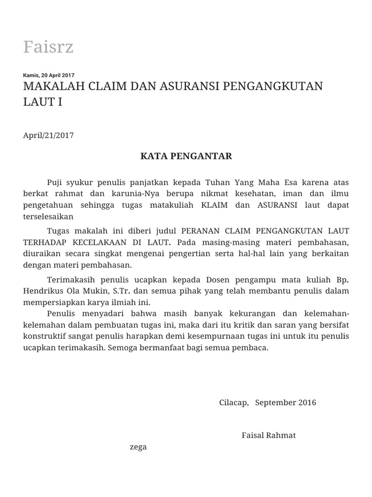 Faisrz MAKALAH CLAIM DAN ASURANSI PENGANGKUTAN LAUT I PDF