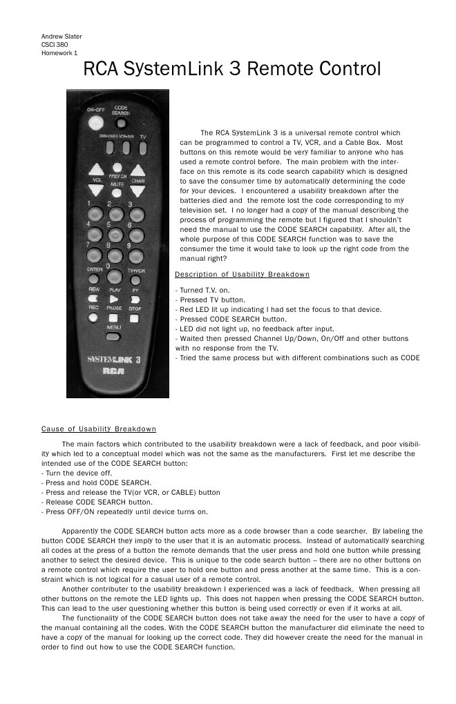 RCA Systemlink 3 PDF Remote Control Usability