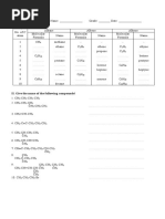 Chemistry Worksheet 1 - Hydrocarbon