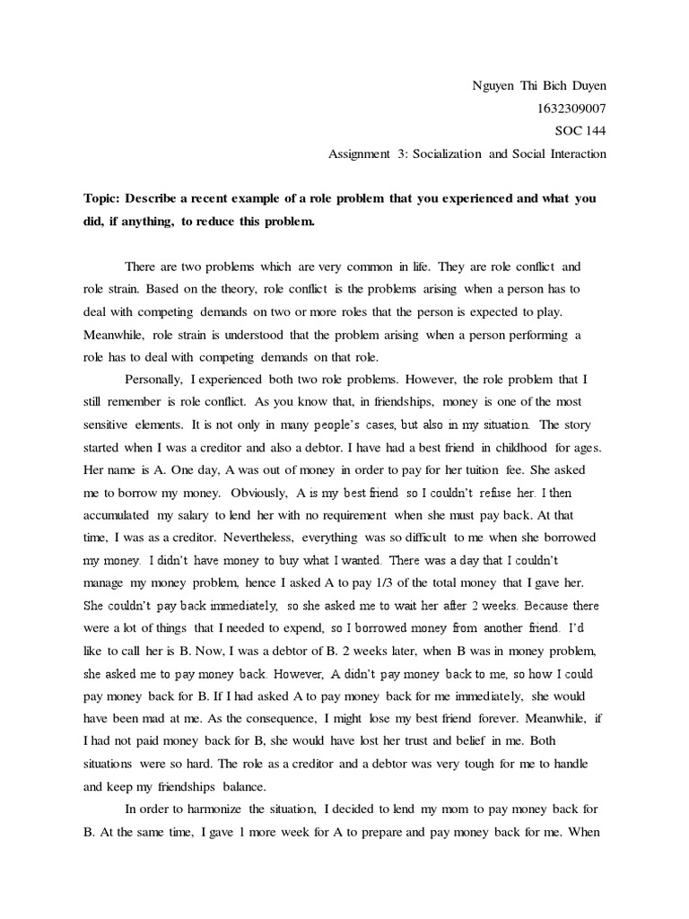 Describe A Recent Example of A Role Problem That You Experienced and ...