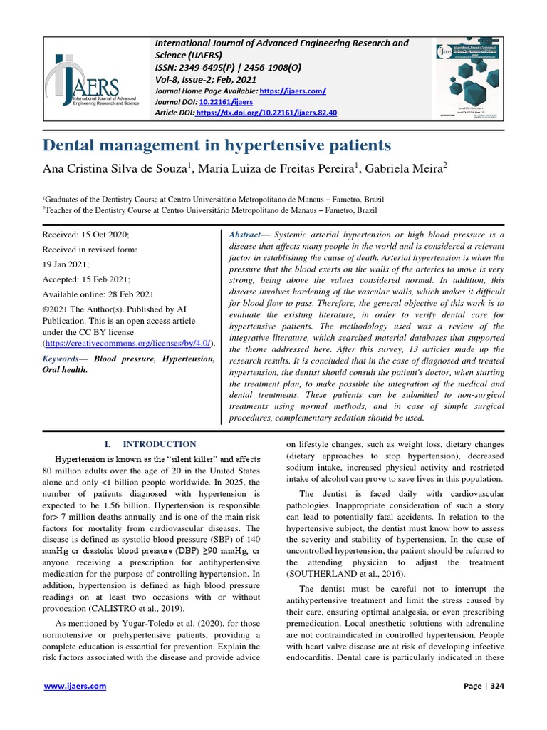 Dental Management in Hypertensive Patients | PDF | Hypertension | Blood ...