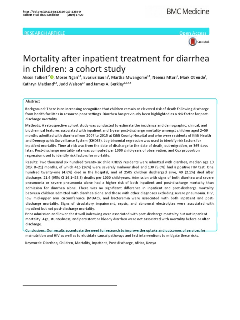 Mortality After Inpatient Treatment For Diarrhea in Children A Cohort