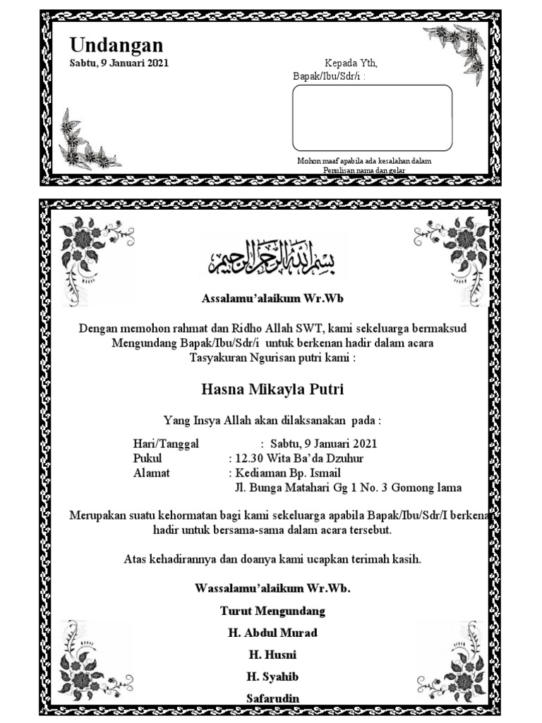 Contoh Undangan Aqiqah | PDF