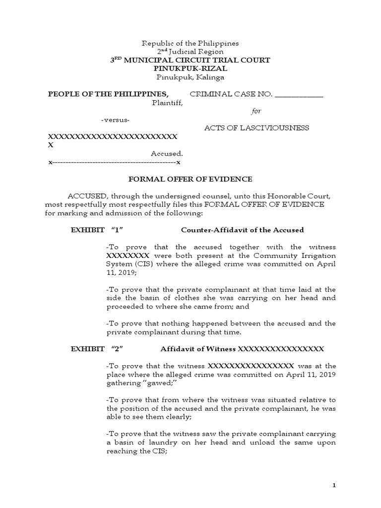 Formal Offer of Evidence in Criminal Case | PDF | Plaintiff | Witness
