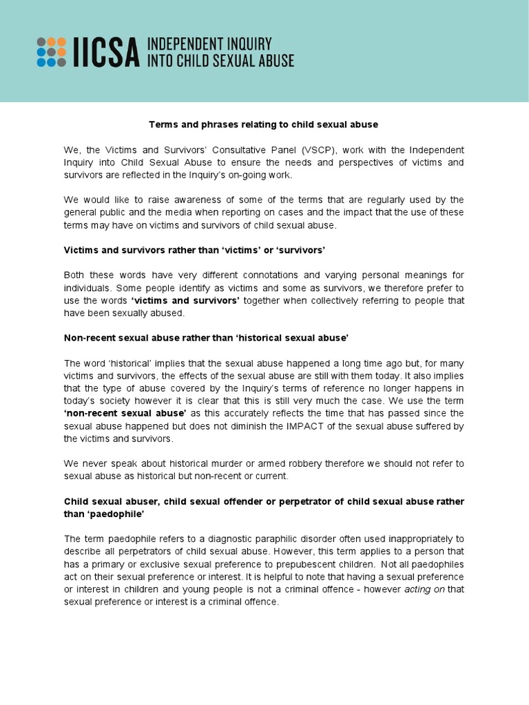 Independent Inquiry Into Child Sexual Abuse Iicsa VSCP Terms Phrases ...