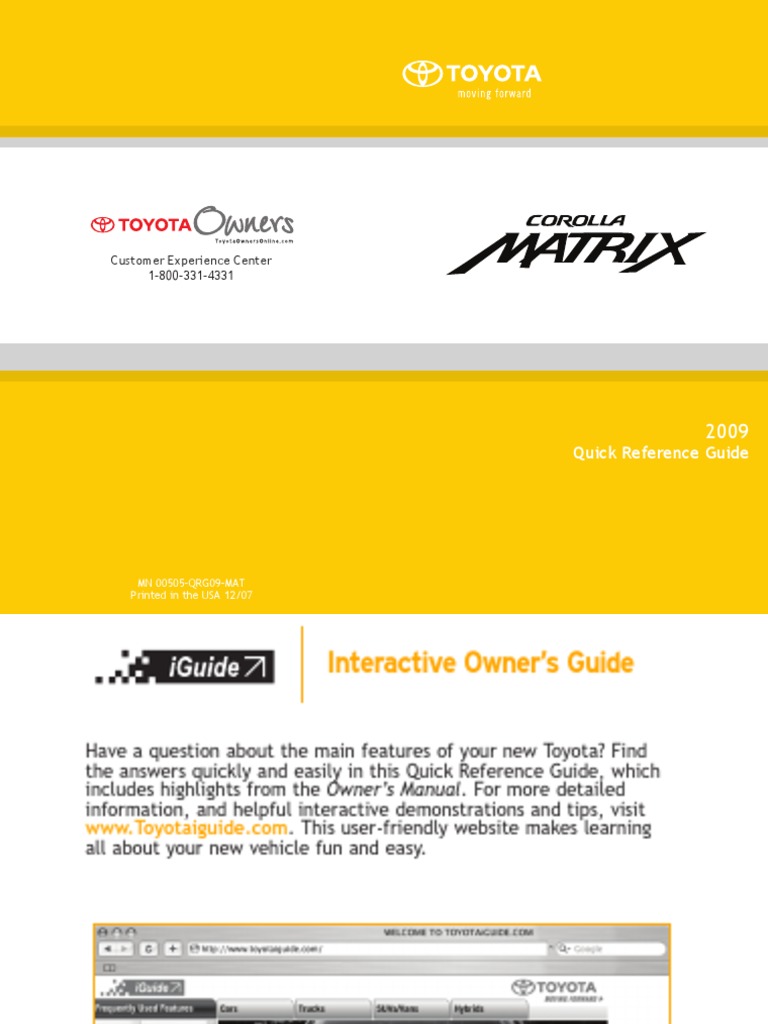 2009 Toyota Matrix Manual | PDF | Headlamp | Seat Belt