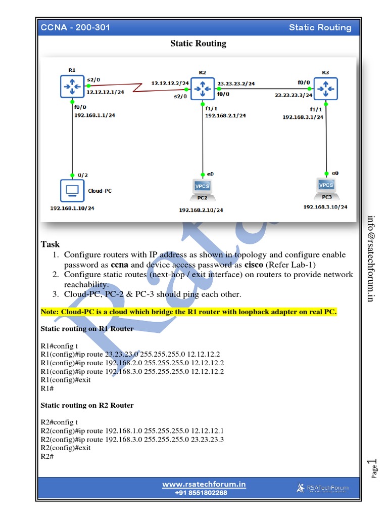 CCNA 200-301 Static Routing Lab Guide | PDF | Ip Address | Internet ...