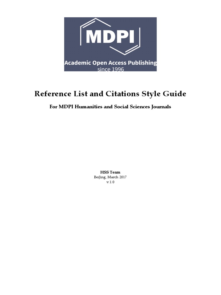 Mdpi Citation Style | References and Citations for MDPI Journals – HBUN