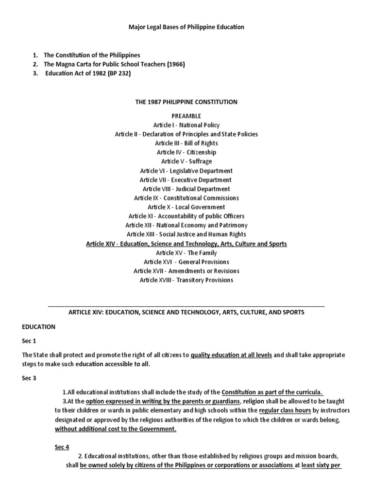 Legal Foundations of Philippine Education | PDF | Schools | Teachers