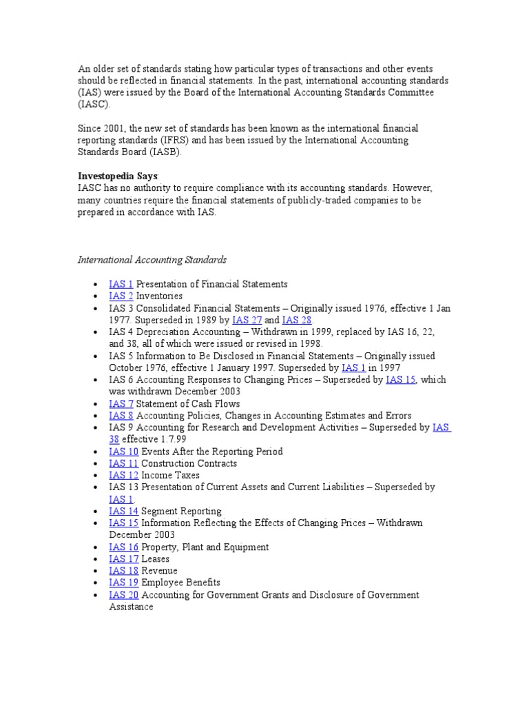 Overview of International Accounting Standards | PDF | Income Statement ...