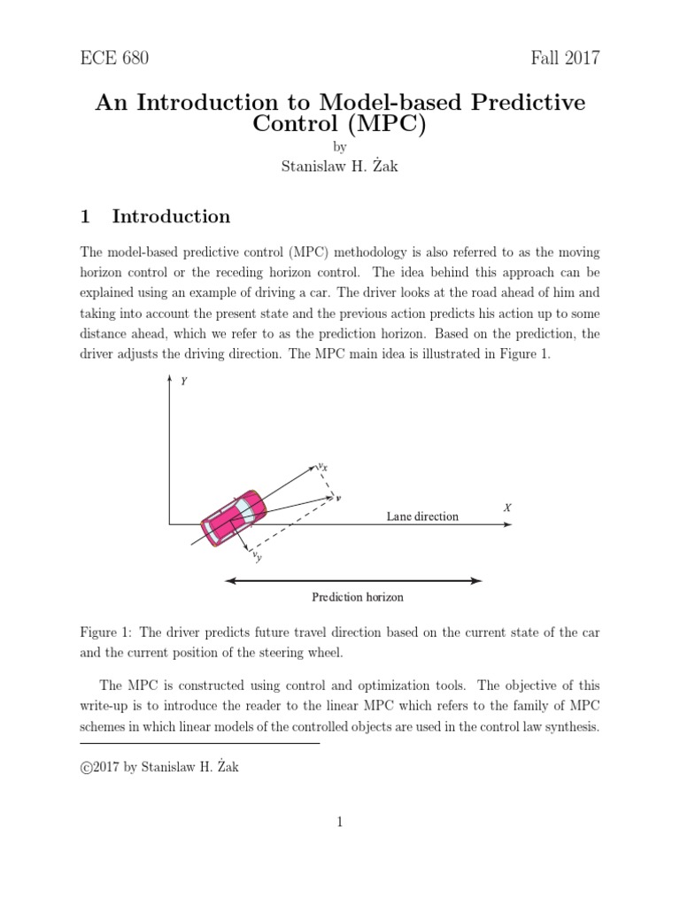 An Introduction To Model-Based Predictive Control (MPC) : ECE 680 Fall ...