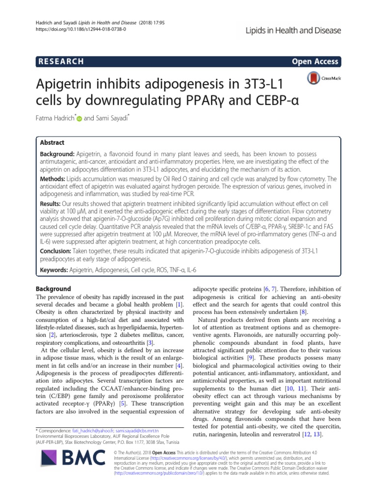 2018-Hadrich-Apigertin Inhibits Adipogenesis in 3T3-L1 Cells | PDF ...