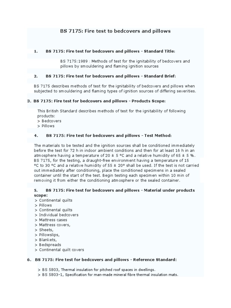 BS 7175: Fire Test for Bedding Items | PDF