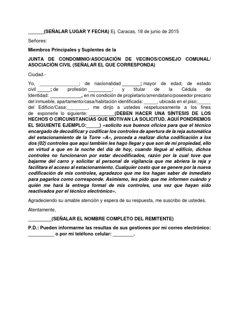 Solicitud a la Junta de Condominio | PDF | Finanzas y dinero