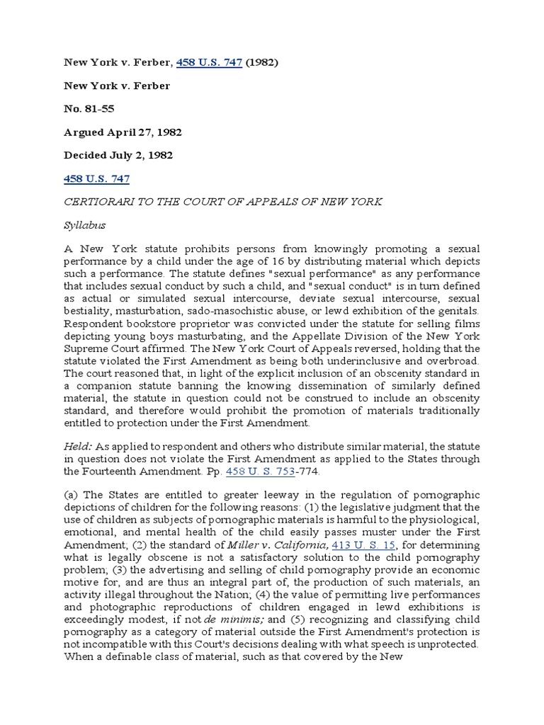 11 New York v. Ferber PDF Overbreadth Doctrine Miller V. California