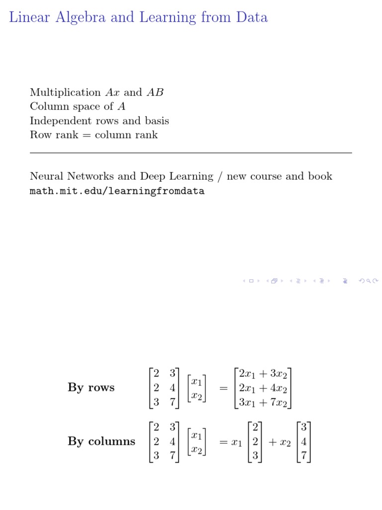 Multiplication Ax and AB Column Space of A Independent Rows and Basis ...