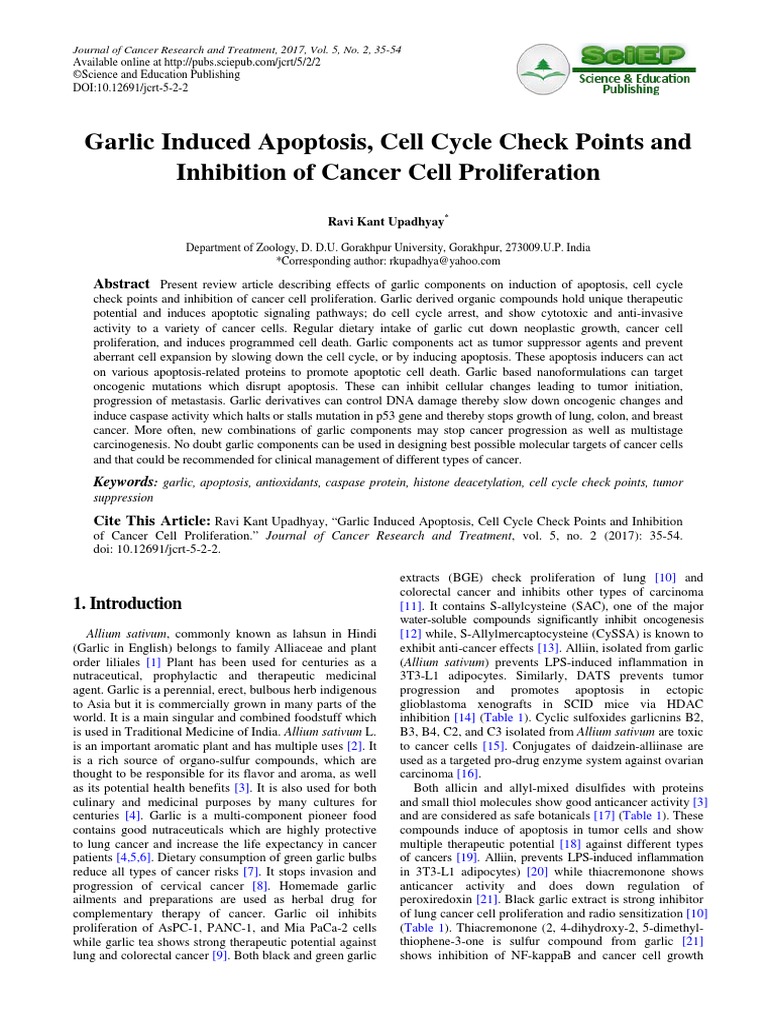 Garlic Induced Apoptosis, Cell Cycle Check Points A | PDF | Apoptosis ...