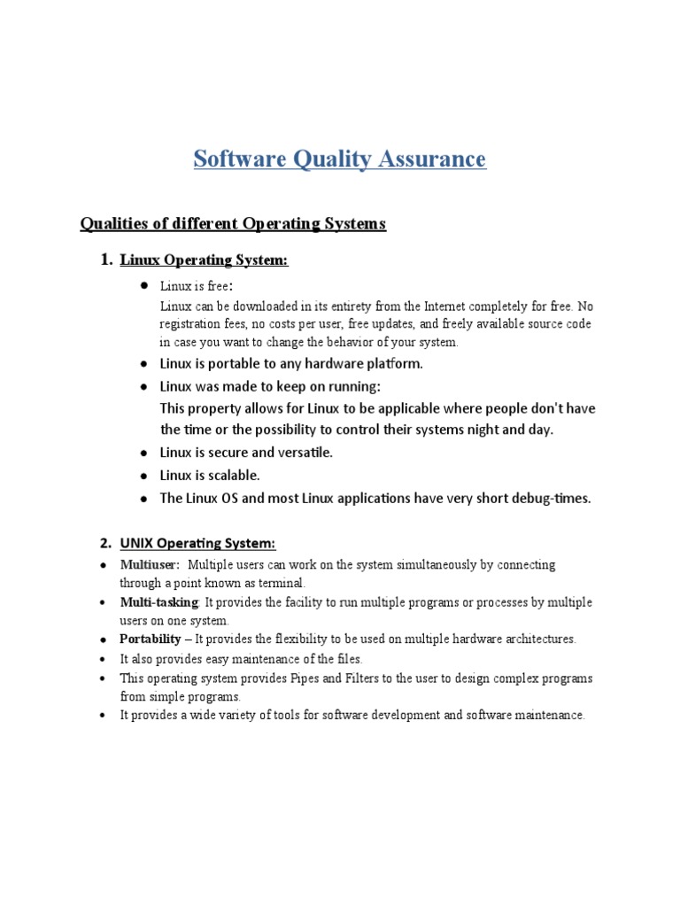 Software Quality Assurance: Qualities of Different Operating Systems 1 ...