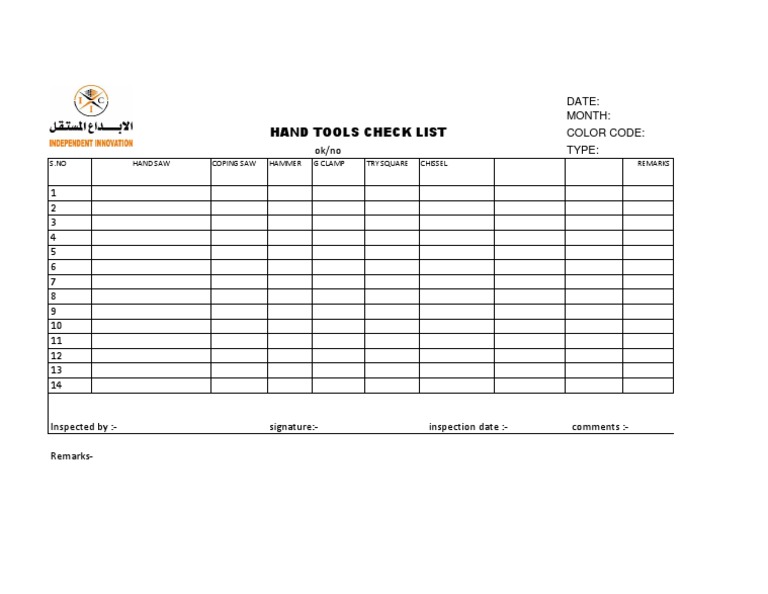 Hand Tools Inspection Checklist | PDF