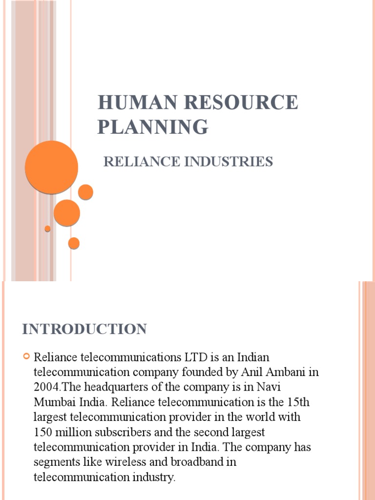 Human Resource Planning Reliance Industries PDF Human Resources