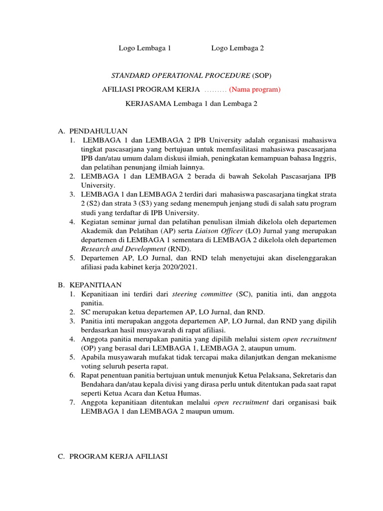 SOP Afiliasi Lembaga IPB 2020/2021 | PDF | Kajian Bahasa Asing | Seni